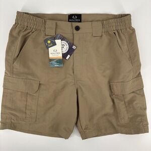Realtree Fishing Mens Cargo Shorts Tan Khaki UPF 30 Nylon Size M 32/34 NEW